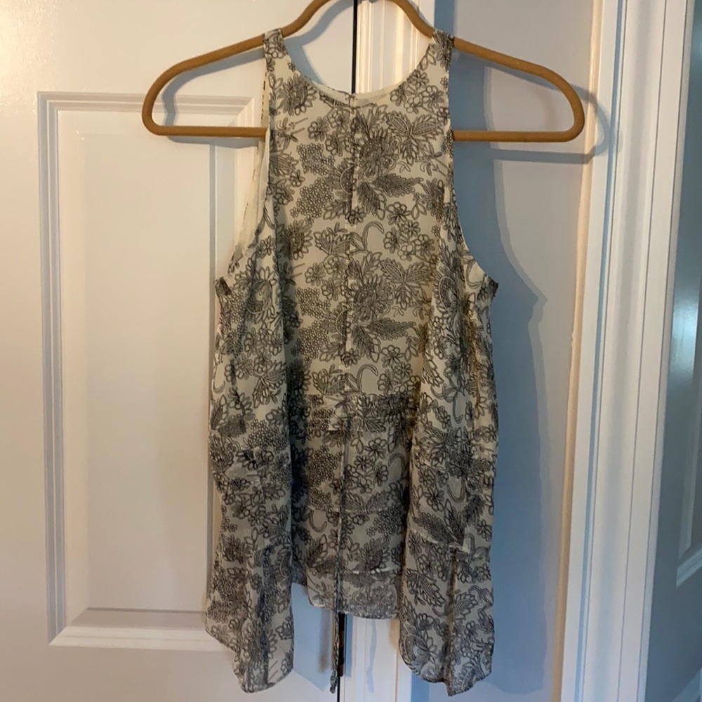 Derek Lam IO Crosby tie tank silk dressy top black white floral pattern